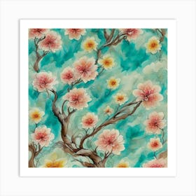 Watercolor Cherry Blossoms Art Print