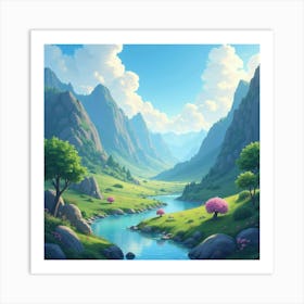 Ethereal Watercolor Valley With Magical Creatures 1 Art Print