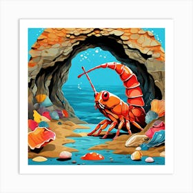 Lobster In The Cave Art Print