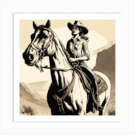 Cowgirl On Horse Vintage Poster 5 Art Print