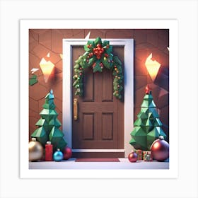 Christmas Decoration On Home Door Low Poly Isometric Art 3d Art High Detail Artstation Concept (1) Art Print