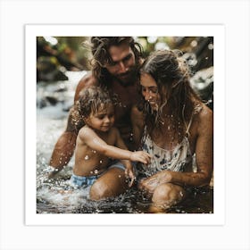 Happy Family In The Water Art Print