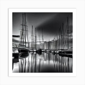 Black And White Sailboats Art Print