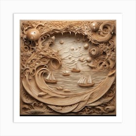 375292 Wooden Sculpture Of A Seascape, With Waves, Boats, Xl 1024 V1 0 Art Print