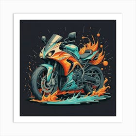 Motorcycle In Flames Art Print