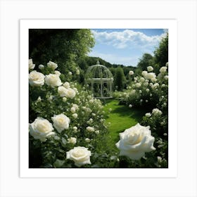 White Roses In A Garden Art Print