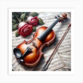 Violin And Roses Art Print