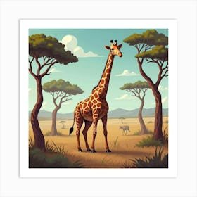 A Majestic Giraffe Standing Among Acacia Trees 2 Art Print