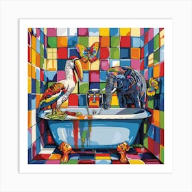 Elephants In The Bath Art Print