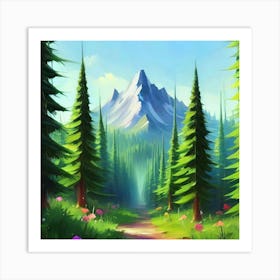 Path To The Mountains trees pines forest Art Print