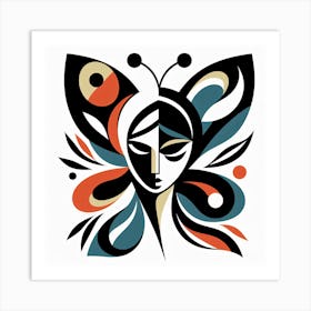 Colourful Butterfly Woman Portrait Vivid Colours Art Print