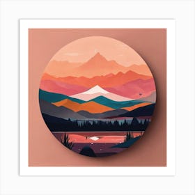 Boho Art Minimalist Landscape Mountains (2) Art Print