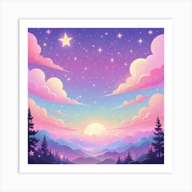 Sky With Twinkling Stars In Pastel Colors Square Composition 110 Art Print