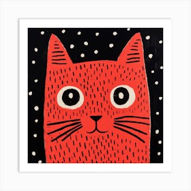 Red Polka Dot Cat 3 Art Print