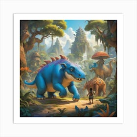 Dinosaurs In The Jungle paintings art print Art Print