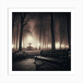 Park Bench At Night Art Print