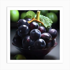 Black Grapes In A Bowl Art Print