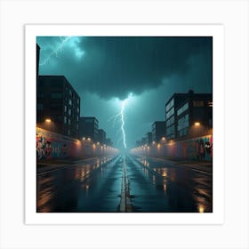 Lightning Over A City Street Art Print