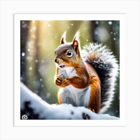 Red Squirrel In The Snow 1 Art Print