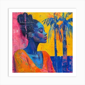 Woman In Front Of Palm Trees 1 Art Print