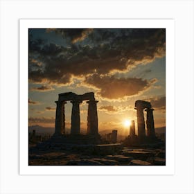 Ancient Greek Temple At Sunset Art Print