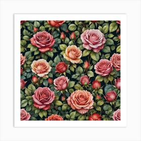 Roses Seamless Pattern 6 Art Print