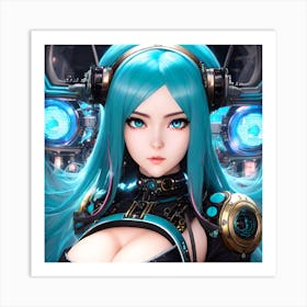 Surreal sci-fi anime cyborg limited edition 8/10 different characters Teal Haired Waifu Art Print