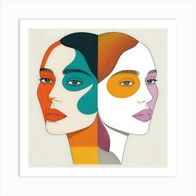 Two Women'S Faces Art Print