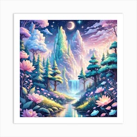 A Fantasy Forest With Twinkling Stars In Pastel Tone Square Composition 192 Art Print