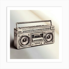 A Highly Detailed, Exquisite Illustration Of A Vintage Boombox Rendered In Precise Pencil Sketching, Showcasing Intricate Textures, Subtle Shading, And Delicate Linework, Evoking A Sense Of Nostalgia And Retro Charm 1 Art Print