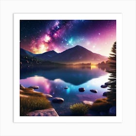 Starry Sky Over Lake 2 Art Print