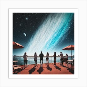 Group Of People Standing On A Balcony Art Print