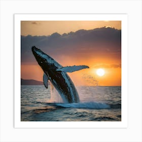 Humpback Whale Breaching At Sunset 30 Art Print