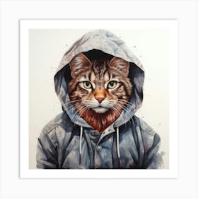 Watercolour Cartoon Bobcat In A Hoodie 1 Art Print