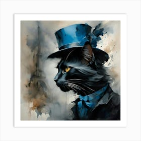 Cat In Top Hat Visits Paris Art Print