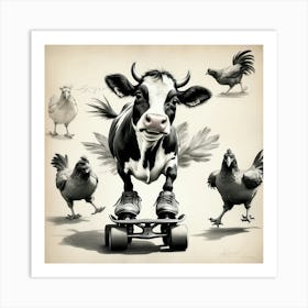 Cow On Skateboard 5 Art Print