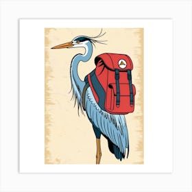 Blue Heron With Backpack Art Print