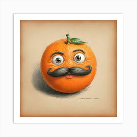 Orange With Mustache 15 Art Print