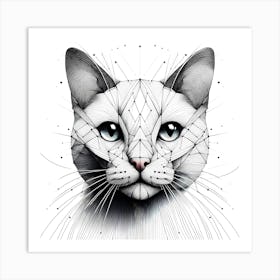 Cat Head - Abstract Line Art Illustration 250 Art Print