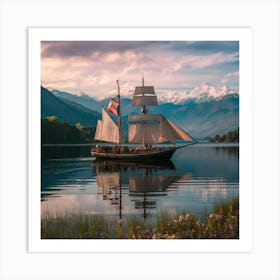 Sailboat On Lake Taupo Art Print