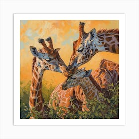 Giraffe Family Oil Painting Inspired 3 Art Print