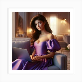 Beautiful Woman Using Laptop 23 Art Print