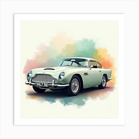 Aston Martin Db4 Gt, Colorful Watercolor Background, No Logo Or Signature 1 Art Print