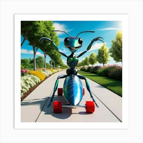 A Giant, Iridescent Blue And Green Ant, With Six Long, Muscular Legs On A Skateboard 3 Art Print