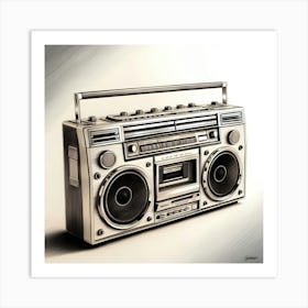 A Highly Detailed, Exquisite Illustration Of A Vintage Boombox Rendered In Precise Pencil Sketching, Showcasing Intricate Textures, Subtle Shading, And Delicate Linework, Evoking A Sense Of Nostalgia And Retro Charm   Art Print