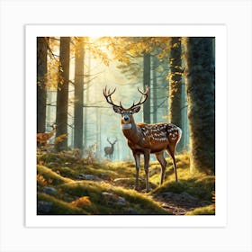 Deer In The Forest Ultra Hd Realistic Vivid Colors Highly Detailed Uhd Drawing Pen And Ink Pe (91) Art Print