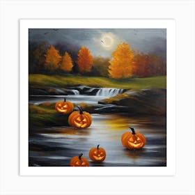 Pumpkins By The River Art Print