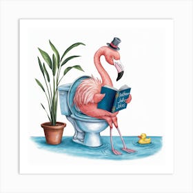 Flamingo Reading On Toilet (4) Art Print