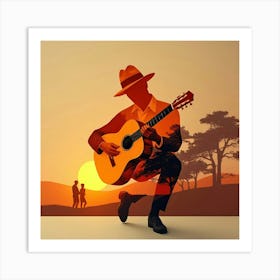 Silhouette Of A Man Playing Guitar Art Print