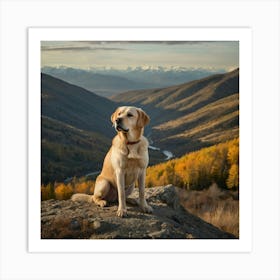 A Yellow Labrardor Atop A Mountain Peak Art Print